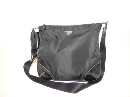 PRADA nylon and leather black shoulder bag