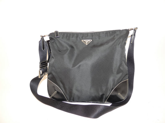 PRADA nylon and leather black shoulder bag