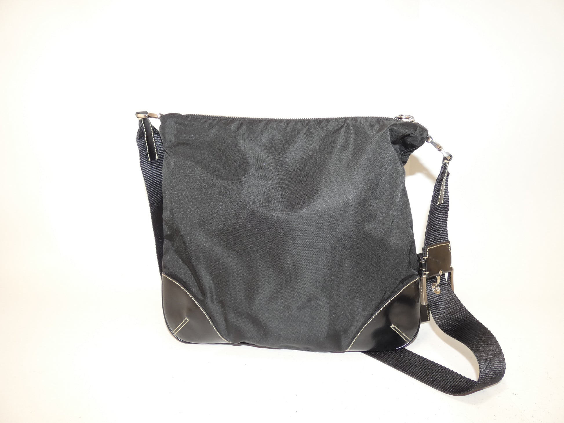PRADA nylon and leather black shoulder bag