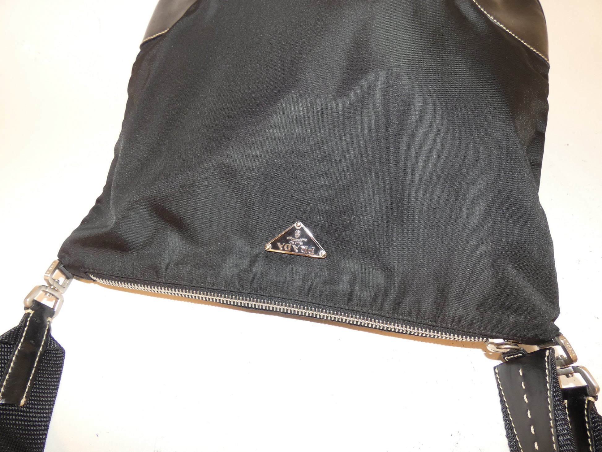 PRADA nylon and leather black shoulder bag