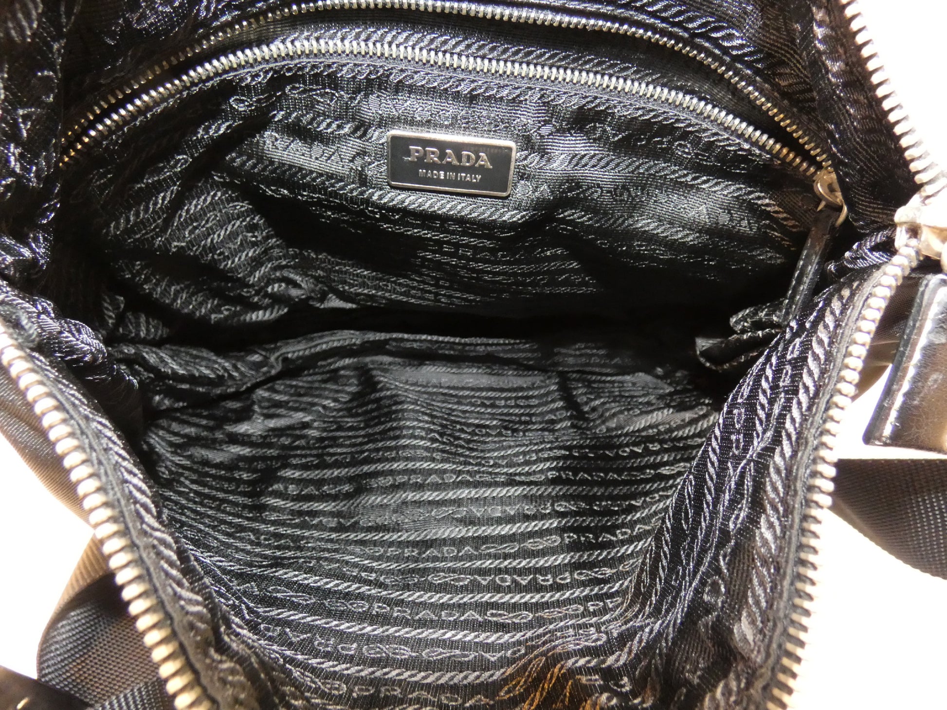 PRADA nylon and leather black shoulder bag
