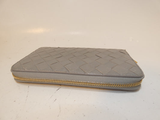 BOTTEGA VENETA Intrecciato Round Zip Long Wallet Gray