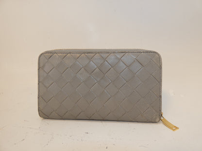 BOTTEGA VENETA Intrecciato Round Zip Long Wallet Gray