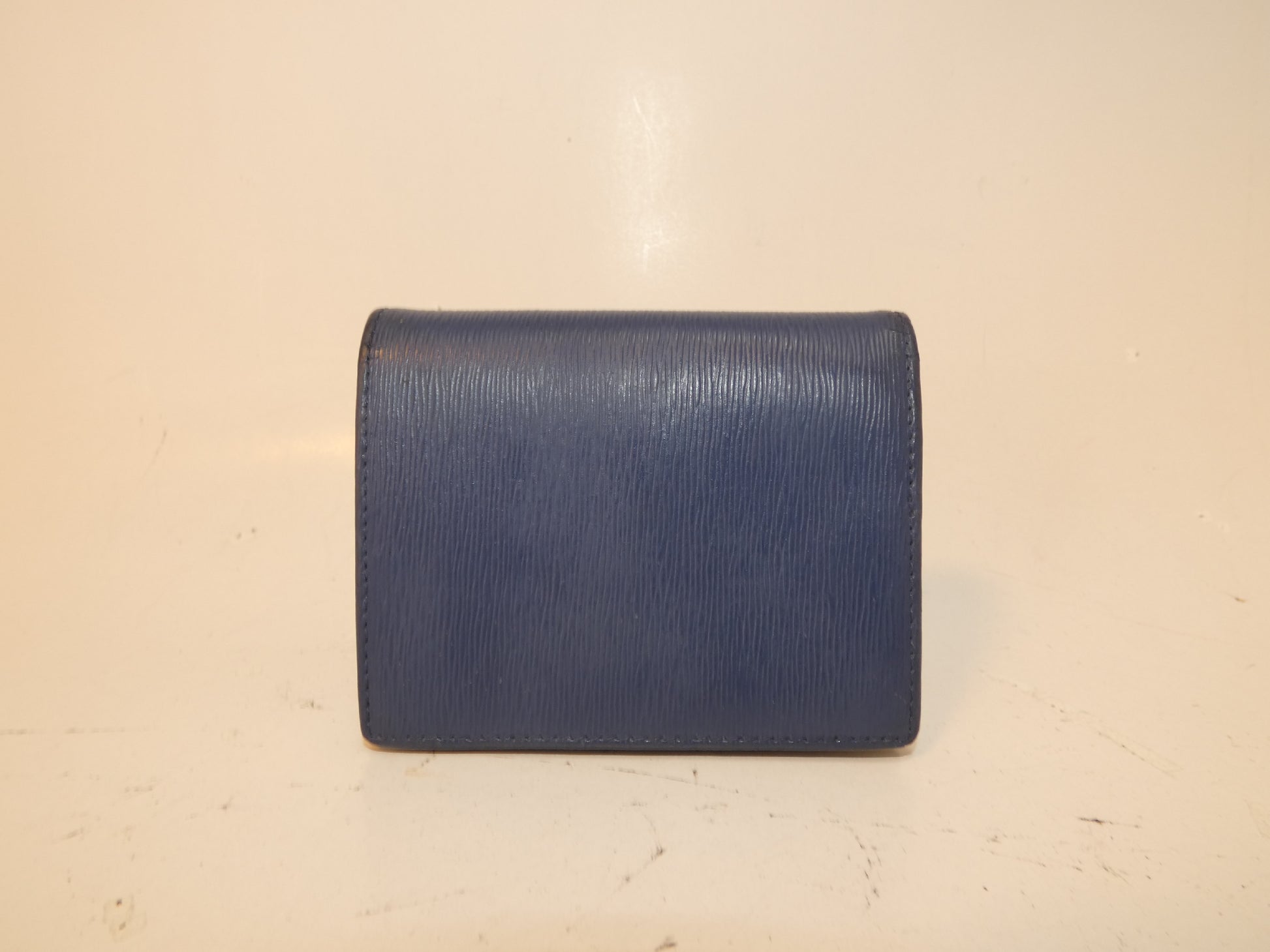 PRADA Front Logo Leather Blue Folding Wallet