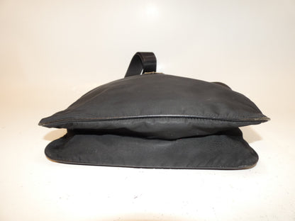 PRADA Triangle Plate Front Logo Nylon Saffiano Black Shoulder Bag