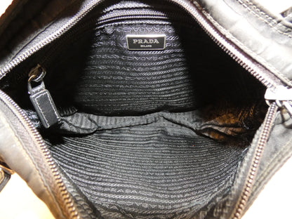 PRADA Triangle Plate Front Logo Nylon Saffiano Black Shoulder Bag