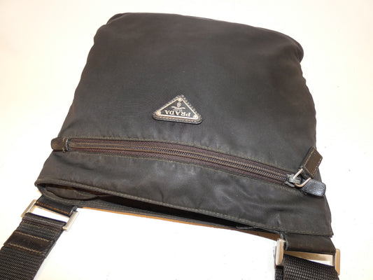 PRADA Triangle Plate Front Logo Nylon Saffiano Black Shoulder Bag