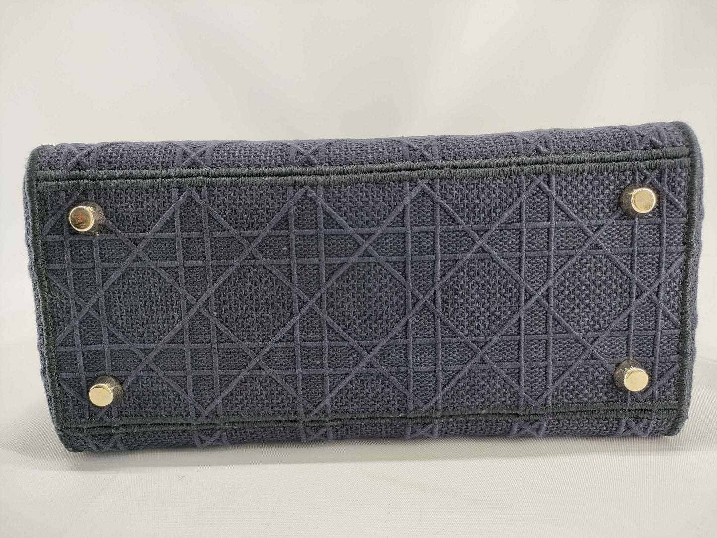 Dior Lady Dee-Lite Medium Cannage Navy 2-Way Canvas Handbag