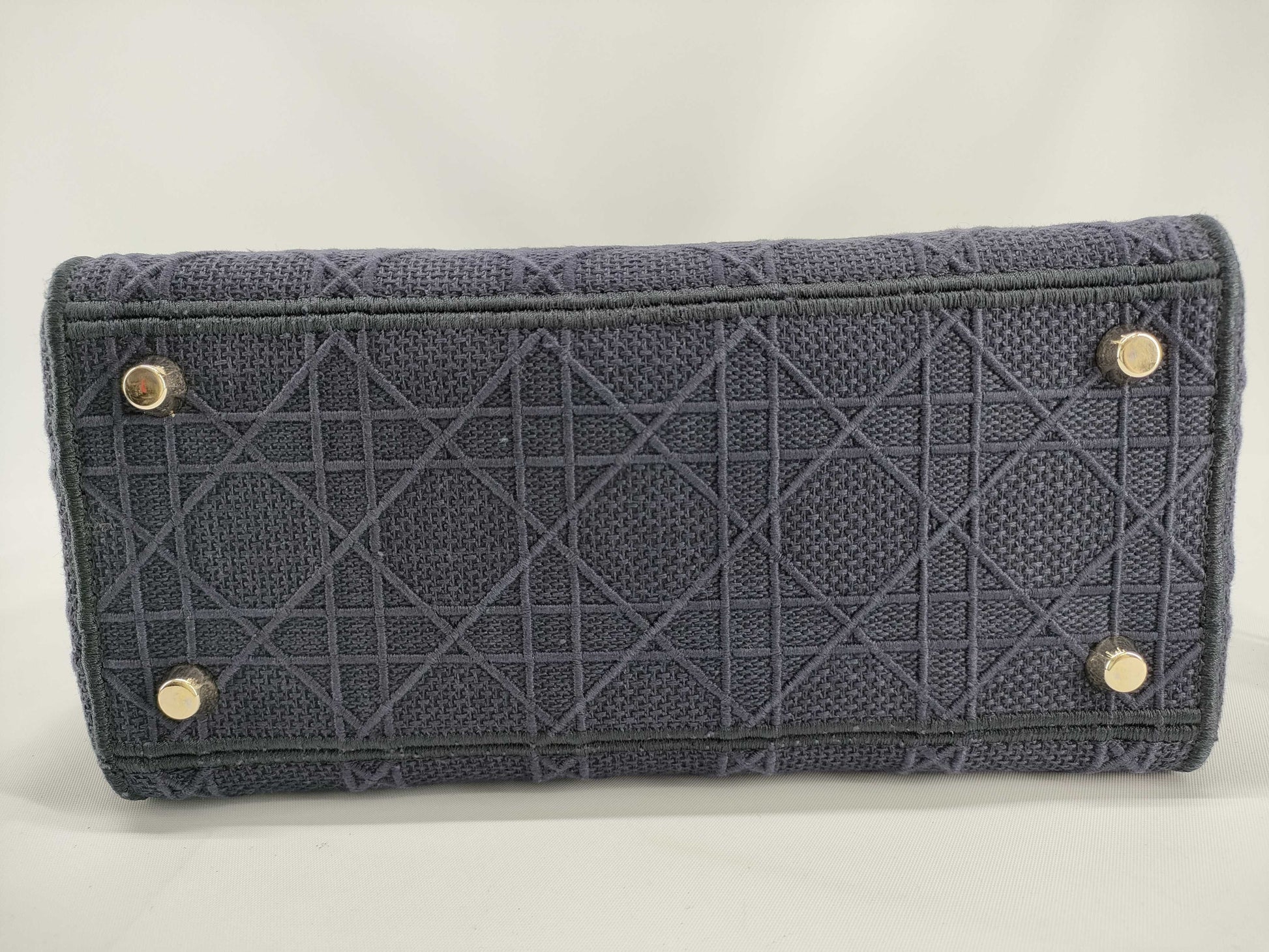 Dior Lady Dee-Lite Medium Cannage Navy 2-Way Canvas Handbag