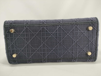 Dior Lady Dee-Lite Medium Cannage Navy 2-Way Canvas Handbag