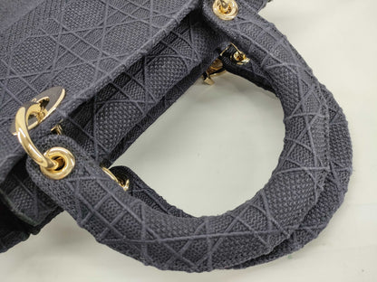 Dior Lady Dee-Lite Medium Cannage Navy 2-Way Canvas Handbag
