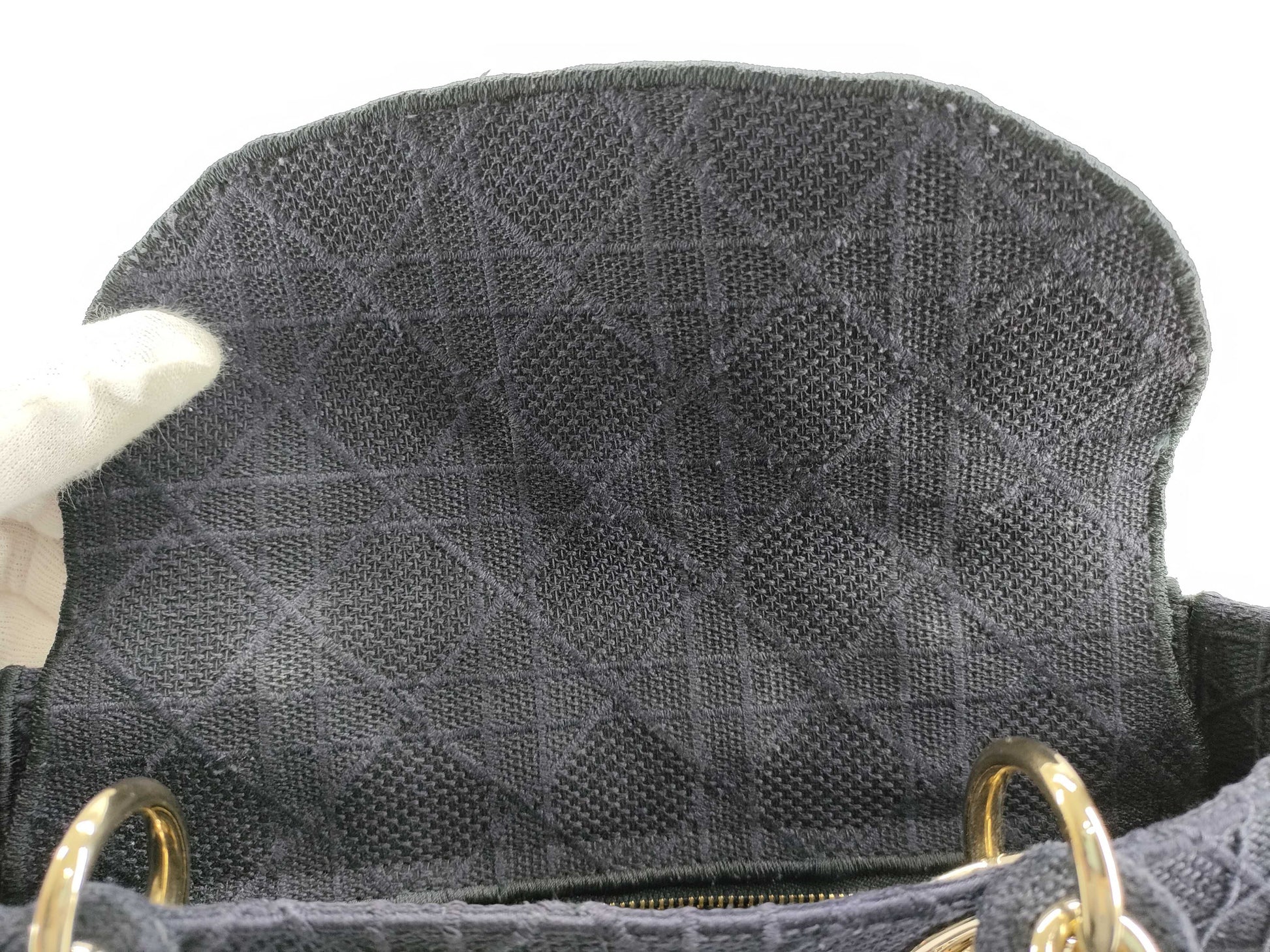 Dior Lady Dee-Lite Medium Cannage Navy 2-Way Canvas Handbag