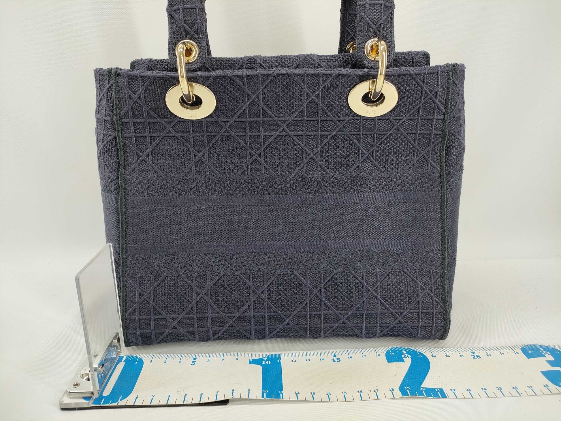 Dior Lady Dee-Lite Medium Cannage Navy 2-Way Canvas Handbag