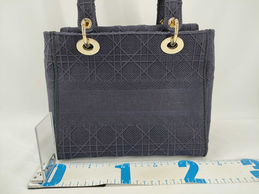 Dior Lady Dee-Lite Medium Cannage Navy 2-Way Canvas Handbag