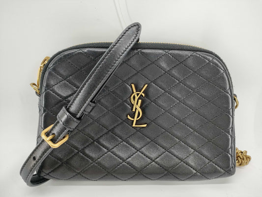 SAINT LAURENT Gaby Leather Chain Shoulder Bag, Black with Gold Hardware, 733667