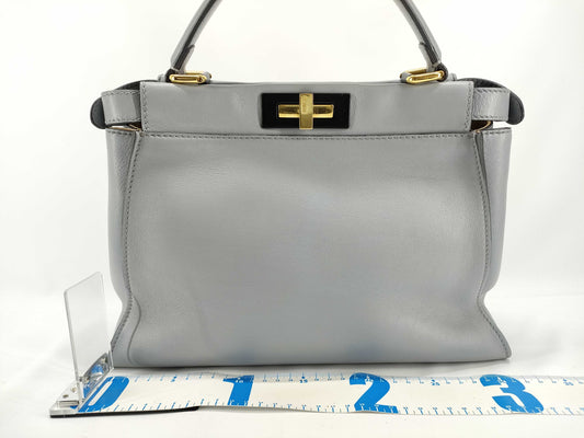 FENDI Peekaboo Regular Leather Blue-Gray 2-Way Handbag