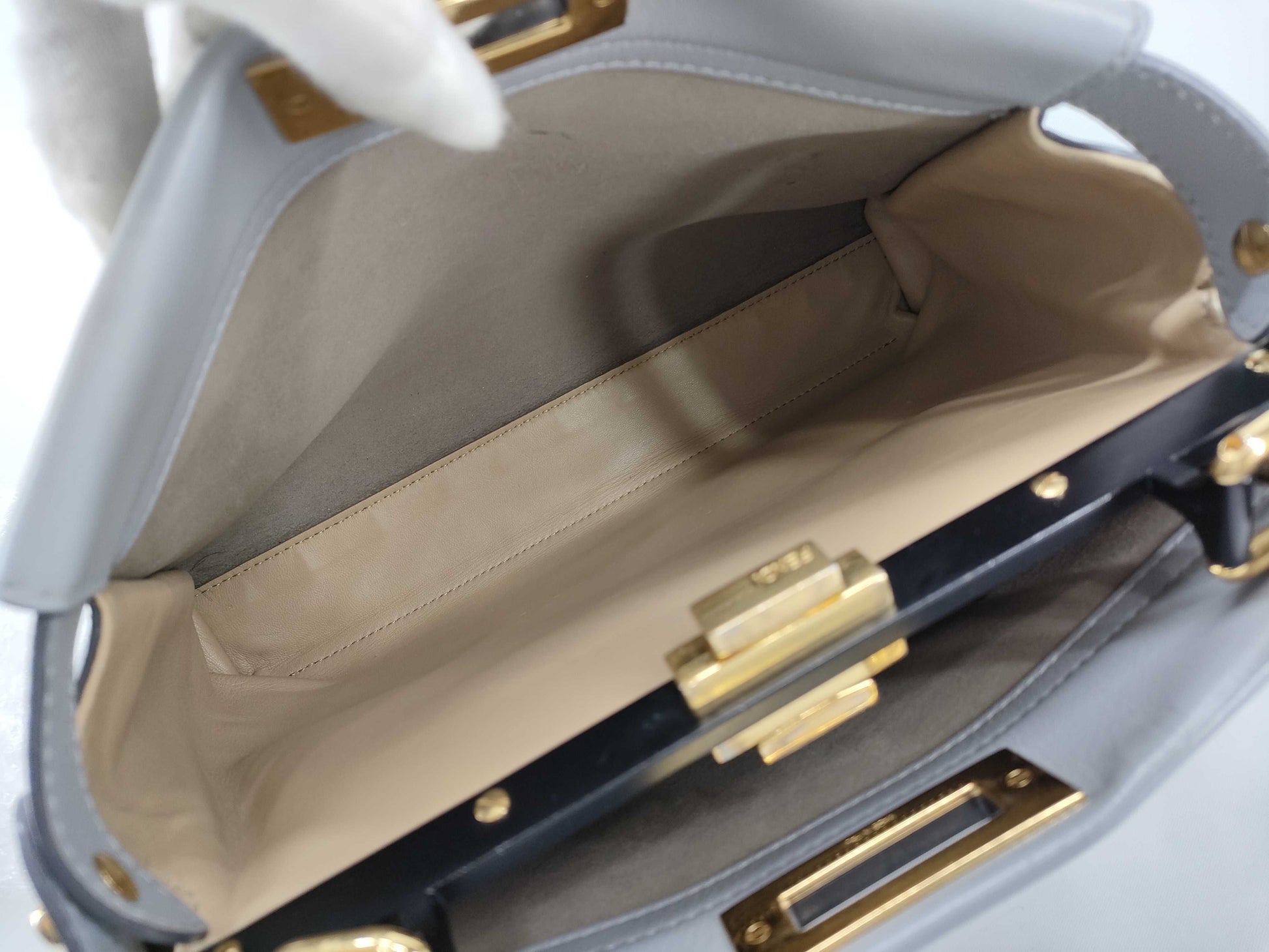 FENDI Peekaboo Regular Leather Blue-Gray 2-Way Handbag