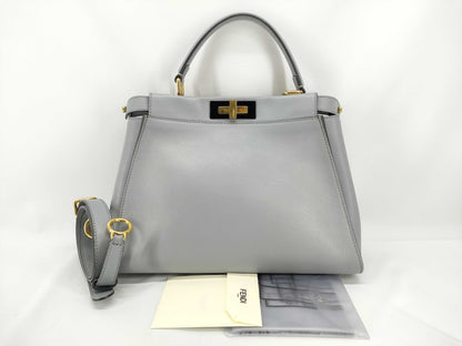 FENDI Peekaboo Regular Leather Blue-Gray 2-Way Handbag
