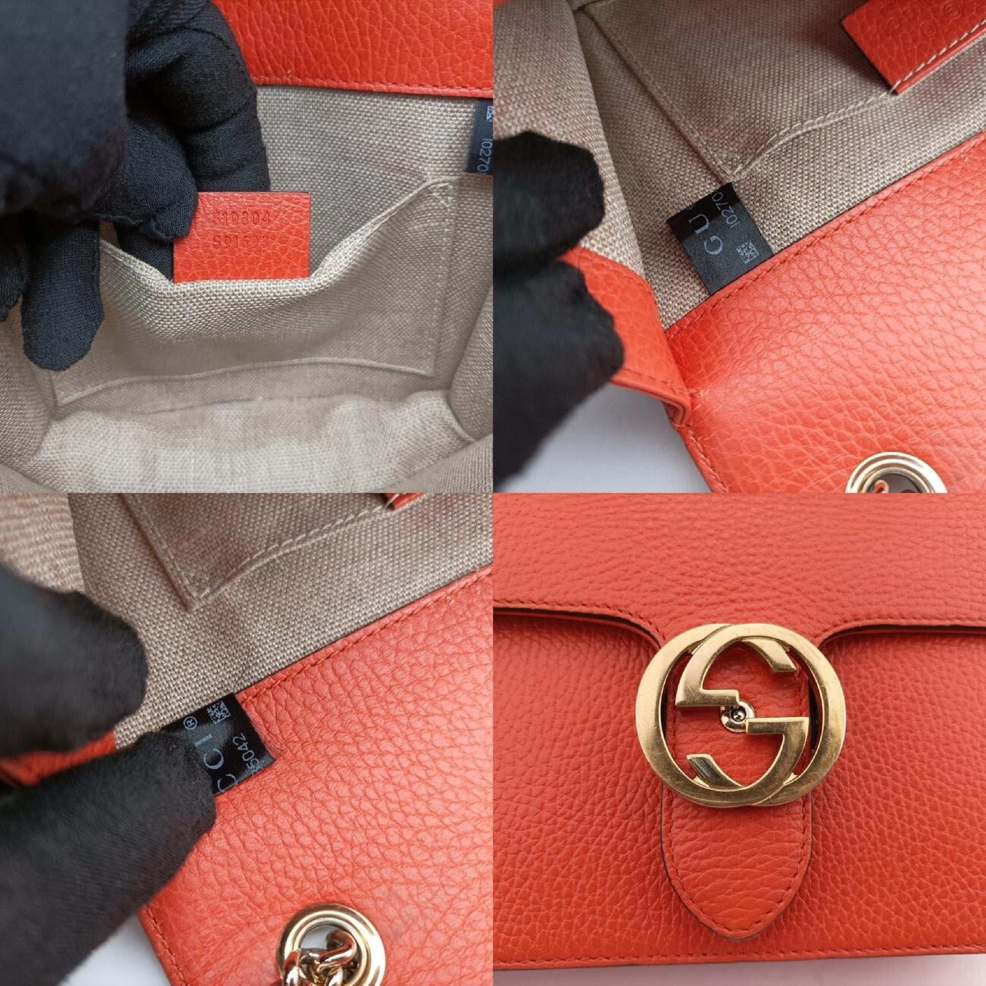 GUCCI Interlocking G Orange Leather Shoulder Bag 510304I027085042