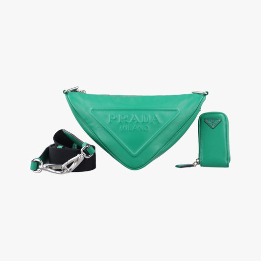 PRADA Triangle Embossed Logo Green Leather Shoulder Bag 1BH1907/D