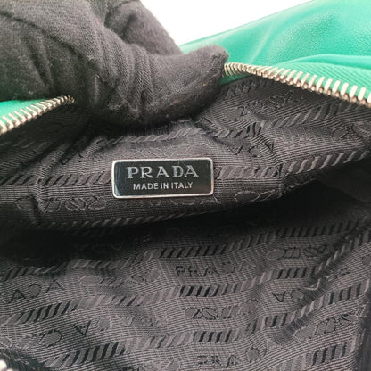 PRADA Triangle Embossed Logo Green Leather Shoulder Bag 1BH1907/D