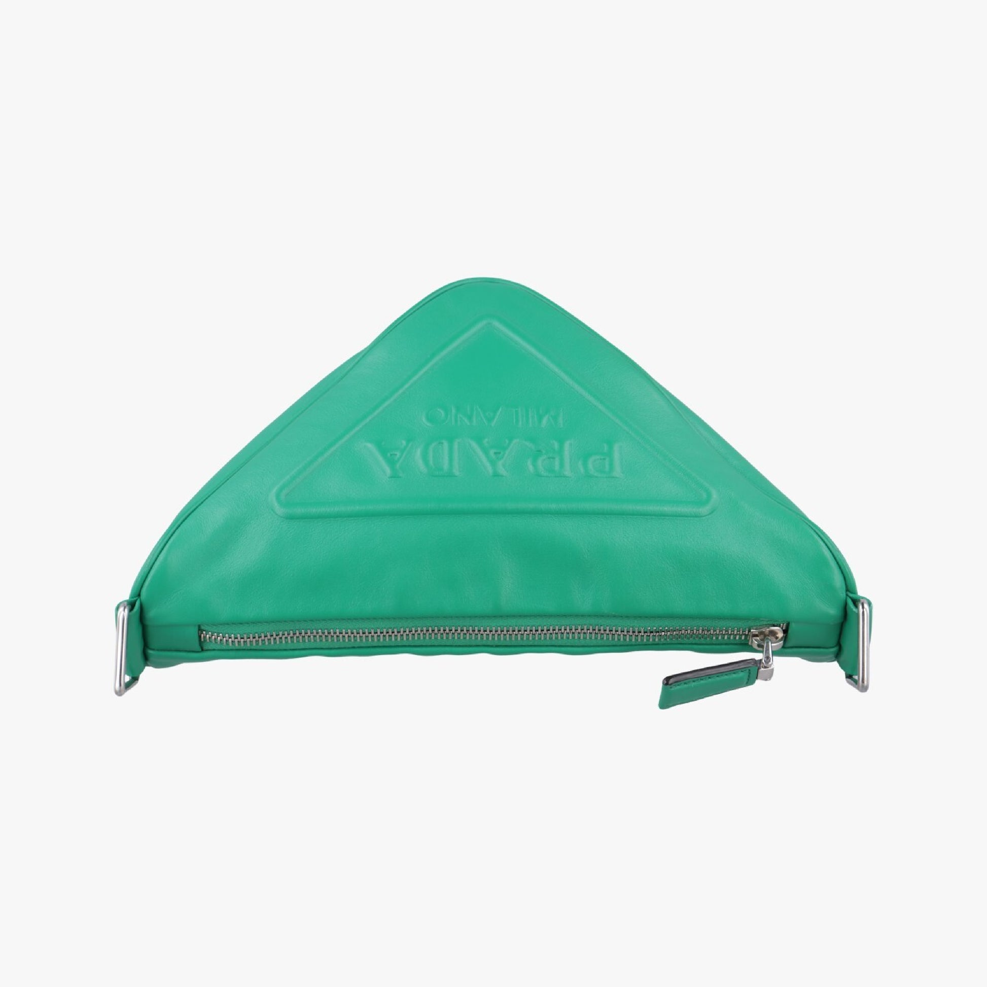 PRADA Triangle Embossed Logo Green Leather Shoulder Bag 1BH1907/D