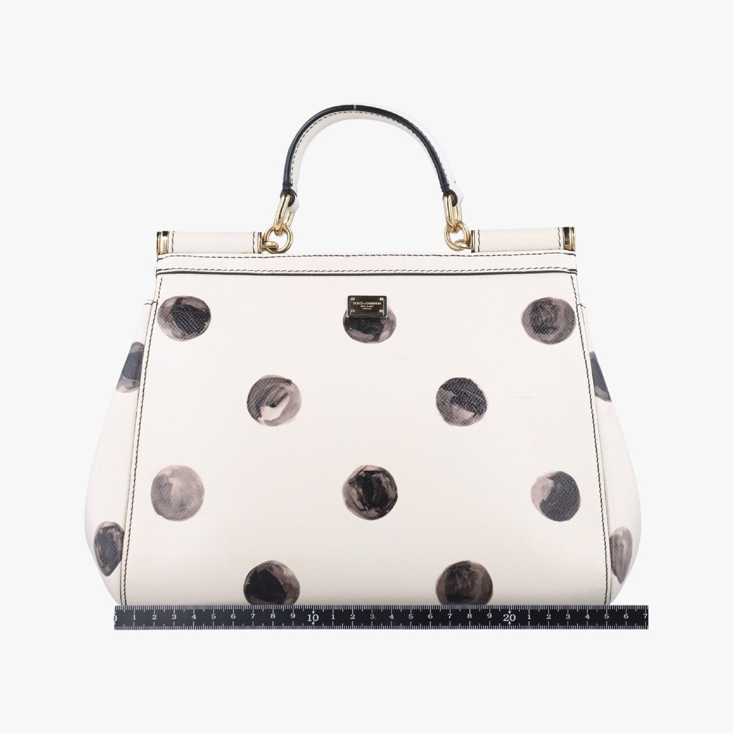 DOLCE&GABBANA Polka Dot Miss Sicily Top in White and Black Leather, Size 40 Shoulder Bag