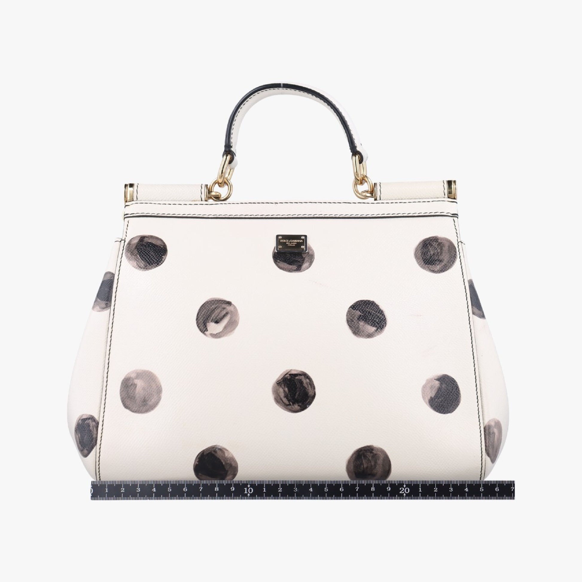 DOLCE&GABBANA Polka Dot Miss Sicily Top in White and Black Leather, Size 40 Shoulder Bag