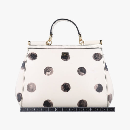 DOLCE&GABBANA Polka Dot Miss Sicily Top in White and Black Leather, Size 40 Shoulder Bag