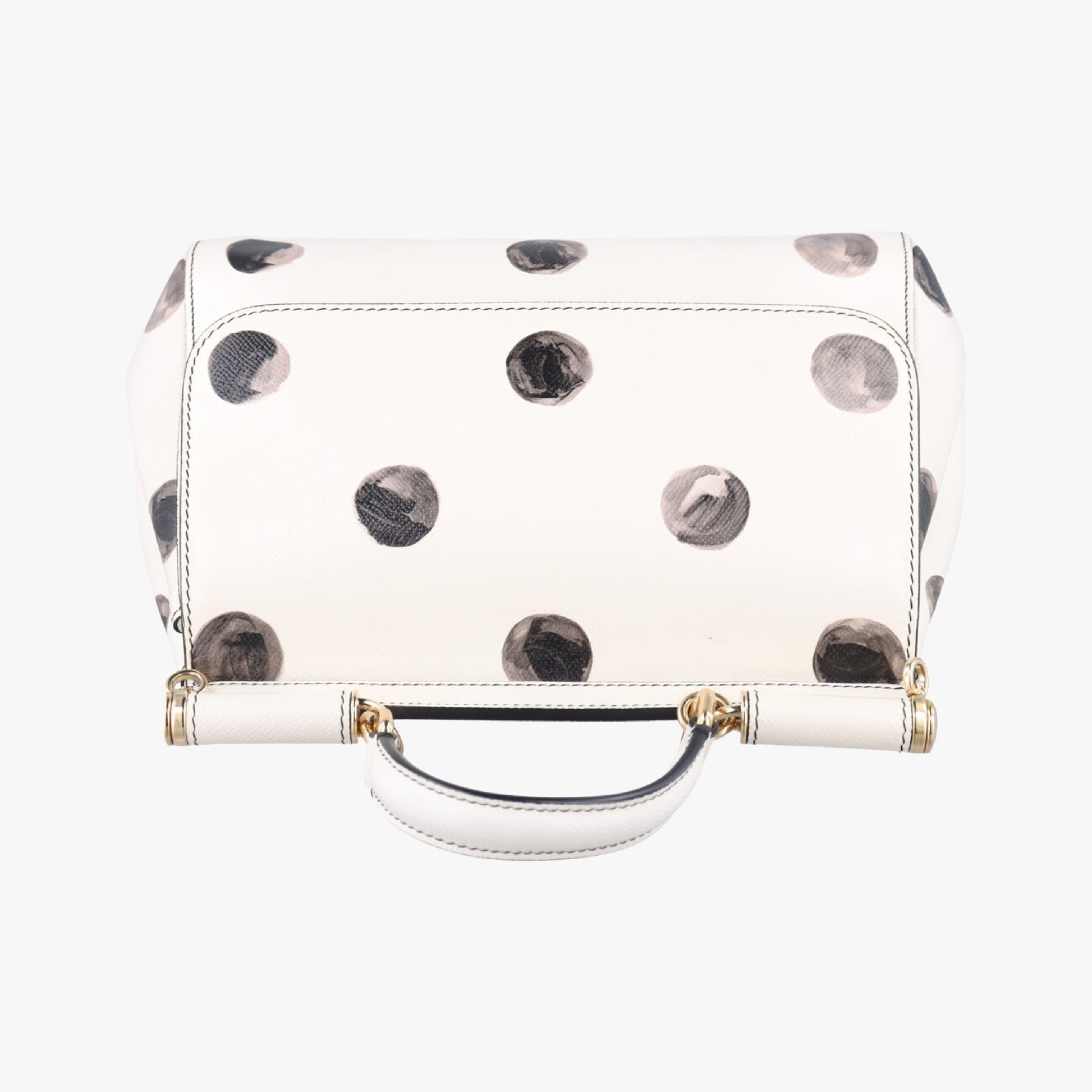 DOLCE&GABBANA Polka Dot Miss Sicily Top in White and Black Leather, Size 40 Shoulder Bag