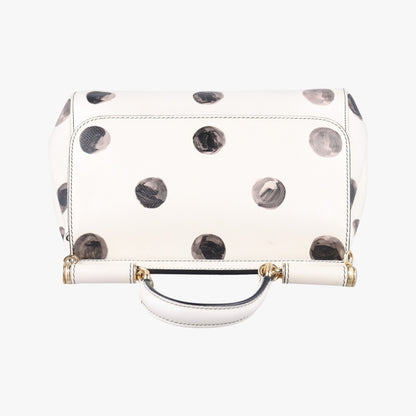 DOLCE&GABBANA Polka Dot Miss Sicily Top in White and Black Leather, Size 40 Shoulder Bag