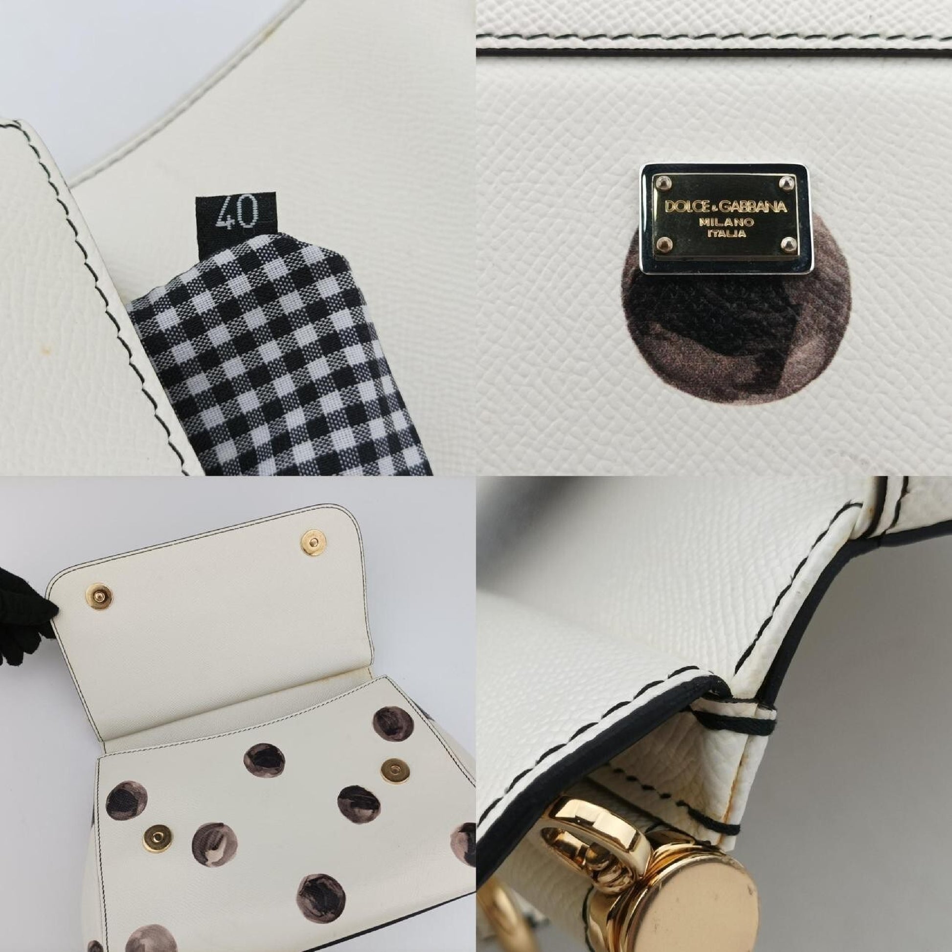 DOLCE&GABBANA Polka Dot Miss Sicily Top in White and Black Leather, Size 40 Shoulder Bag
