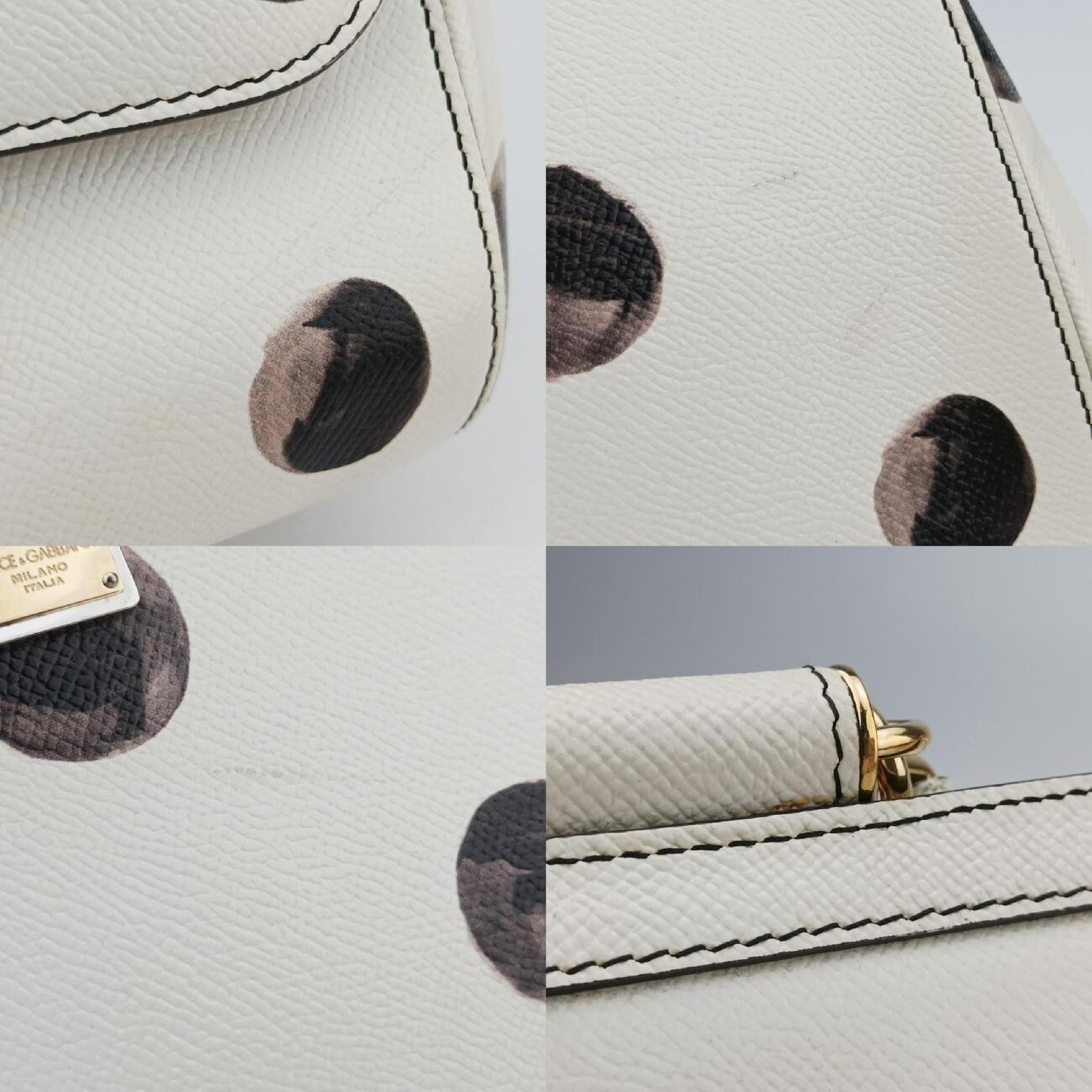 DOLCE&GABBANA Polka Dot Miss Sicily Top in White and Black Leather, Size 40 Shoulder Bag