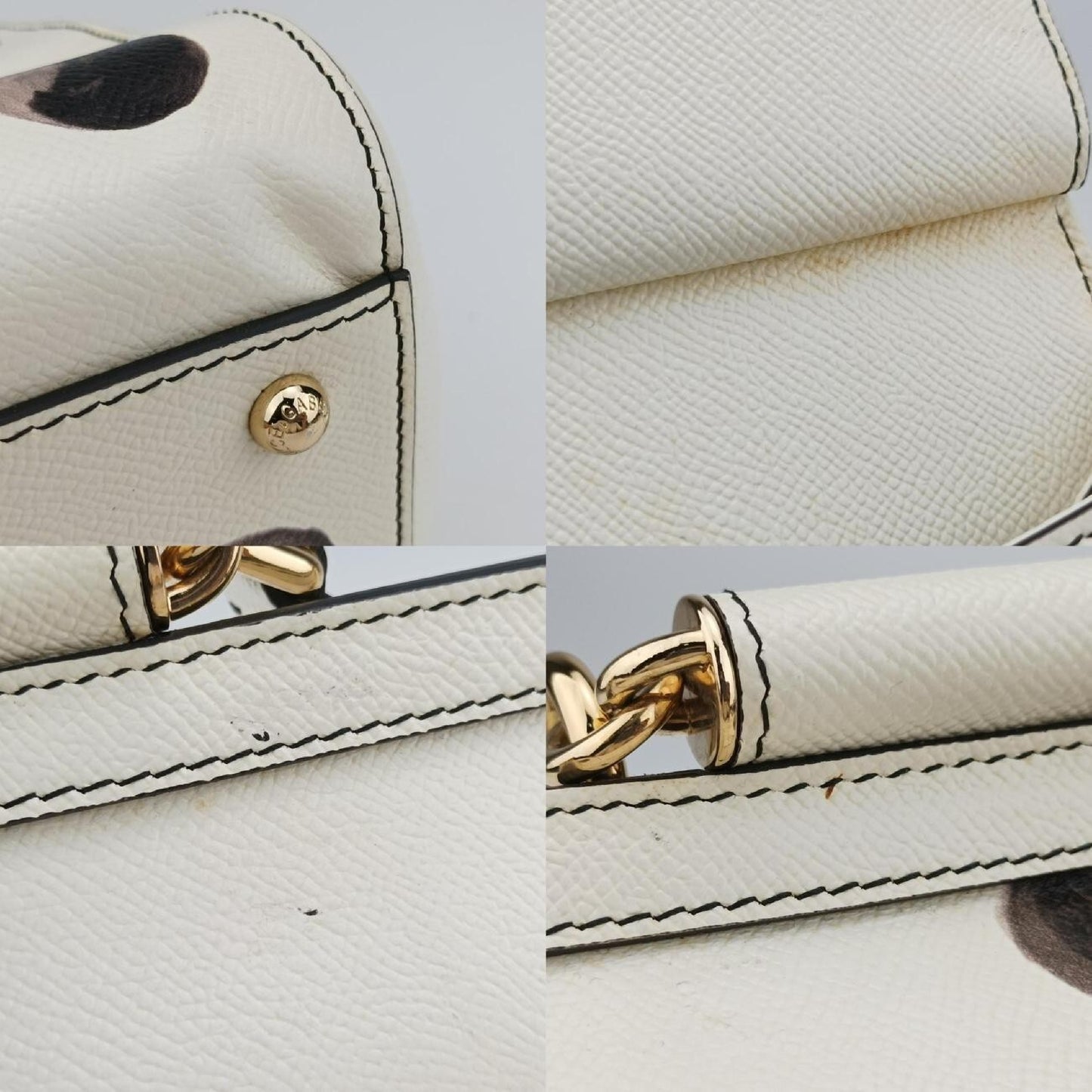 DOLCE&GABBANA Polka Dot Miss Sicily Top in White and Black Leather, Size 40 Shoulder Bag