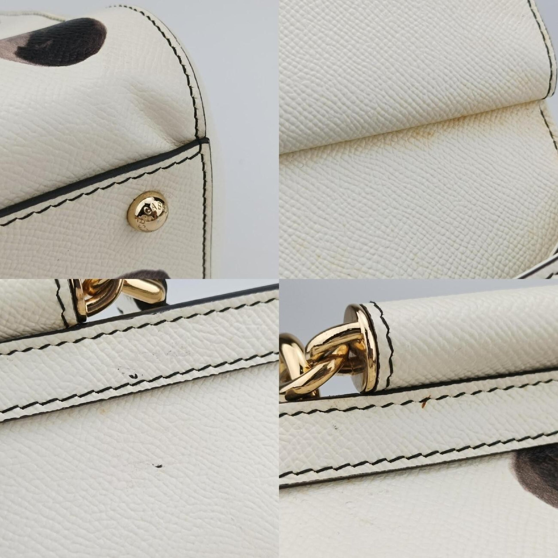DOLCE&GABBANA Polka Dot Miss Sicily Top in White and Black Leather, Size 40 Shoulder Bag