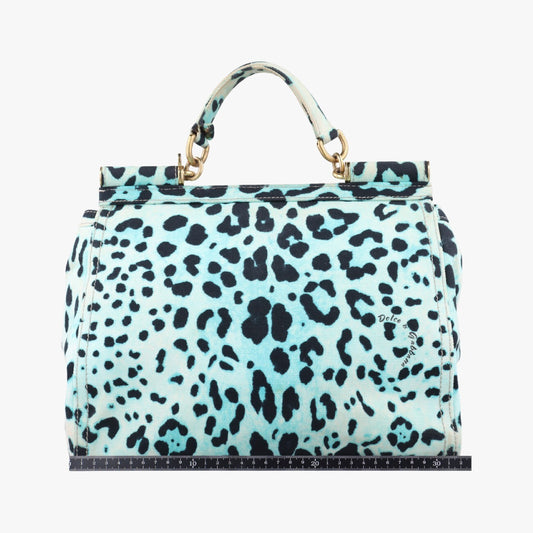 DOLCE&GABBANA Sicily Leopard Print Multicolor Canvas Handbag