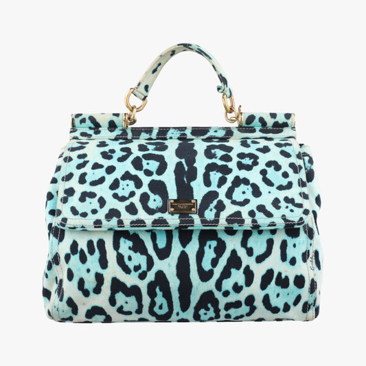 DOLCE&GABBANA Sicily Leopard Print Multicolor Canvas Handbag