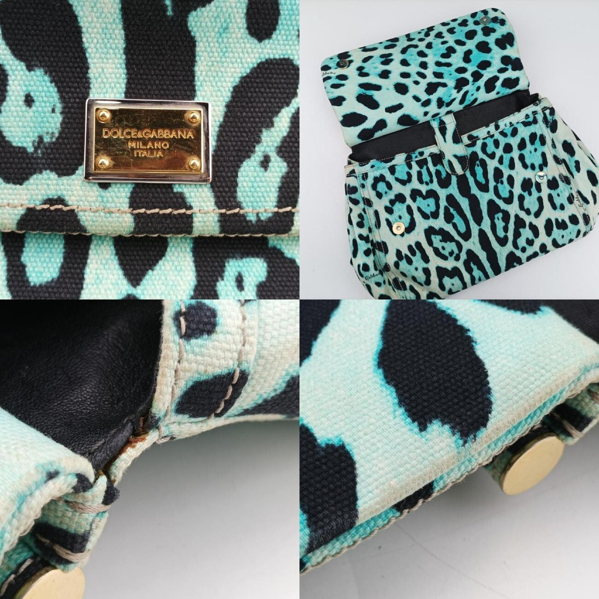 DOLCE&GABBANA Sicily Leopard Print Multicolor Canvas Handbag