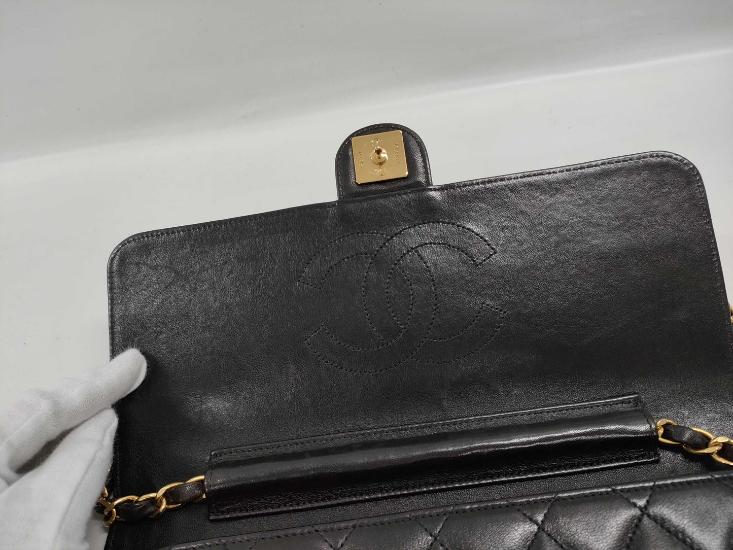 CHANEL Matelasse Lamb Push Lock Shoulder Bag