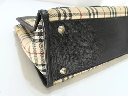 BURBERRY Nova Check x Leather Handbag Handbag