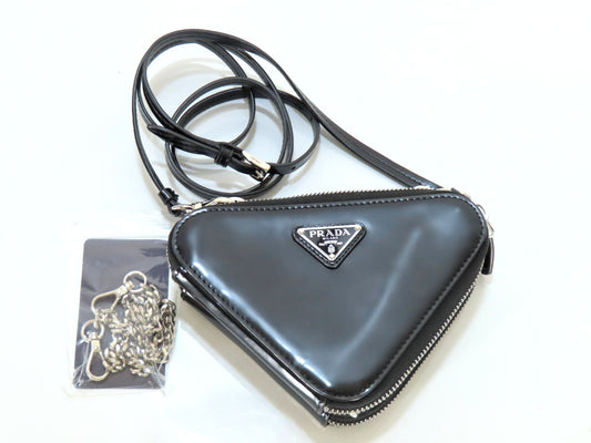 PRADA Leather 2-Way Mini Pouch Triangle Shoulder Bag