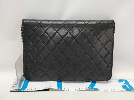 CHANEL Matelasse Push Lock Chain Shoulder Bag, Size 25, Lambskin, Black Seal