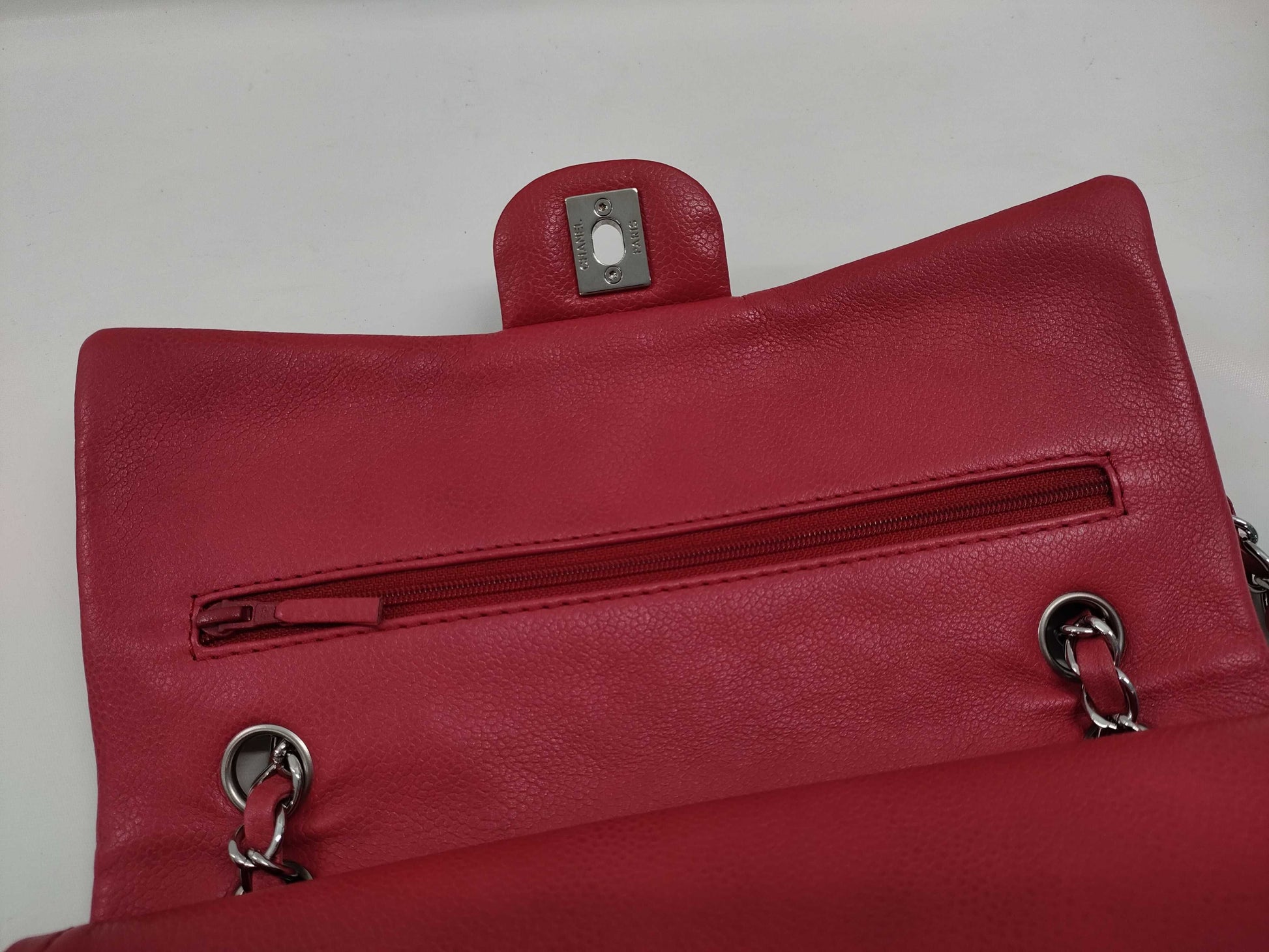 CHANEL Matelasse Chain Shoulder Bag in Red Caviar Leather