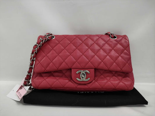 CHANEL Matelasse Chain Shoulder Bag in Red Caviar Leather