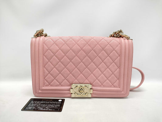 CHANEL Caviar Skin Boy Chanel Chain Shoulder Bag Caviar Skin Pink Shoulder Bag