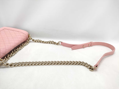 CHANEL Caviar Skin Boy Chanel Chain Shoulder Bag Caviar Skin Pink Shoulder Bag