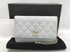 CHANEL Caviar Leather Matelasse Chain Wallet Light Blue Shoulder Bag