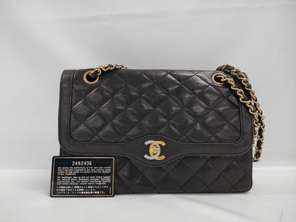 CHANEL Paris Limited Edition Matelasse Chain Shoulder Bag in Black Lambskin