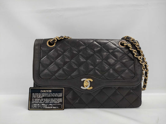 CHANEL Paris Limited Edition Matelasse Chain Shoulder Bag in Black Lambskin