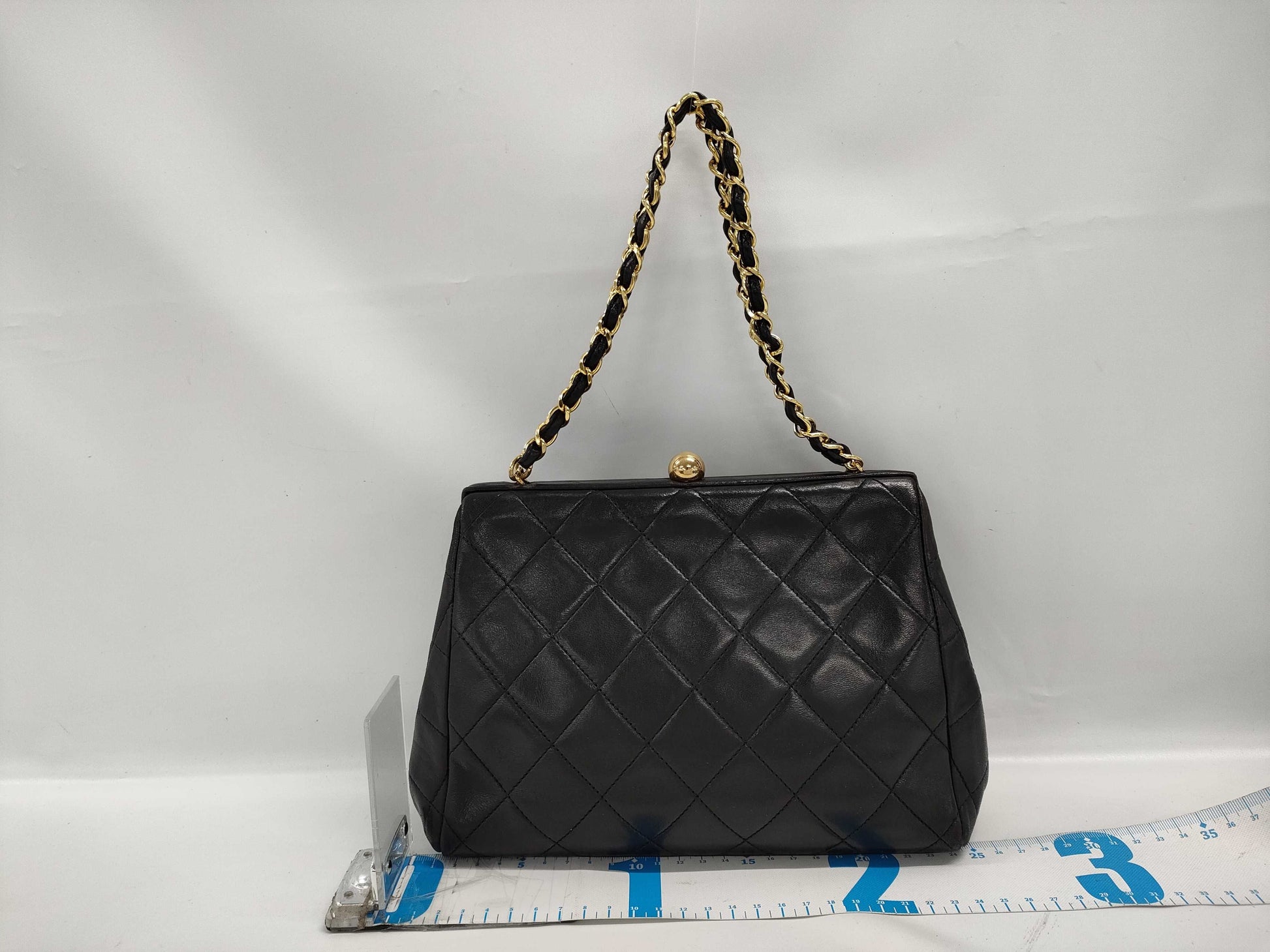 CHANEL Matelasse Chain Shoulder Bag with Clasp Closure, Lambskin, Black